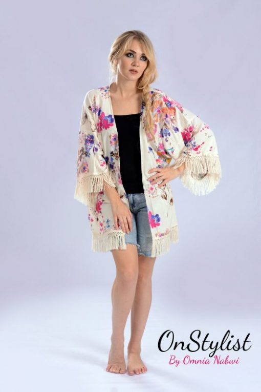 Ivory Floral Fringe Kimono - Image 3