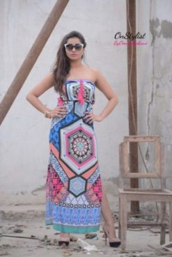 Blue Strapless maxi boho dress