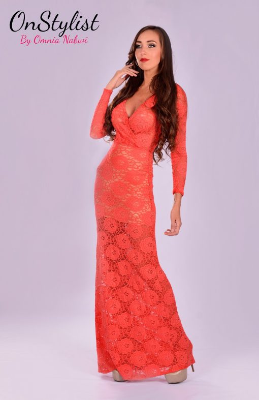 Lace Coral Maxi Dress