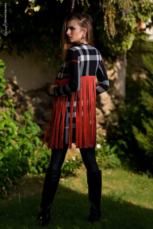 Fringe Suede Red Plaid Jacket - Image 2