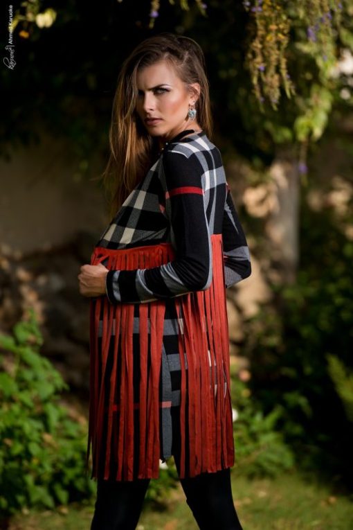 Fringe Suede Red Plaid Jacket