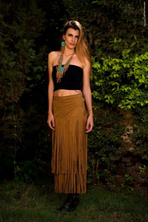 Camel Fringe Layers Skirt - Image 2