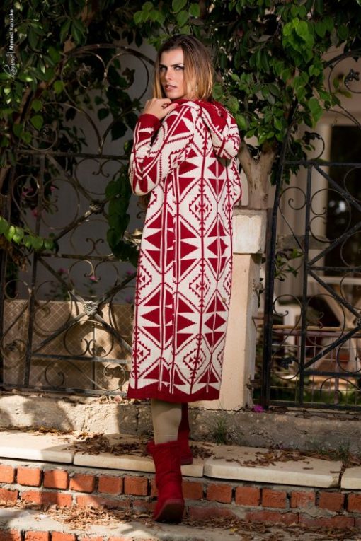 Red Hooded Long Cardigan - Image 2