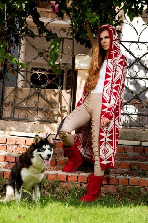 Red Hooded Long Cardigan - Image 3