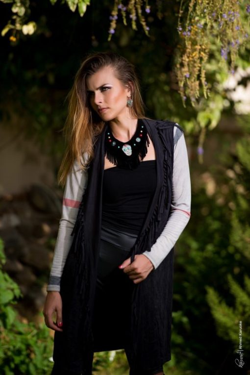 Suede Fringe Plaid Sleeve Cardigan - Image 2