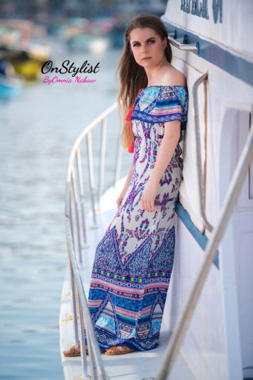 Blue Boho Ruffle Maxi Dress - Image 2