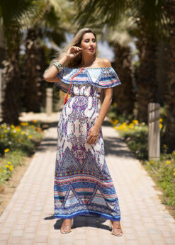 Blue Boho Ruffle Maxi Dress