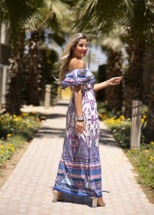 Blue Boho Ruffle Maxi Dress - Image 3