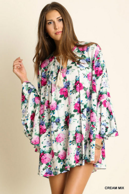 Floral Unique Sleeves Mini Dress - Image 2