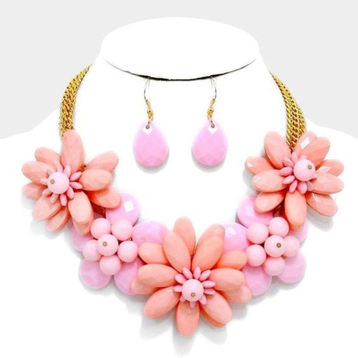 Coral Pink Flower Neckalce