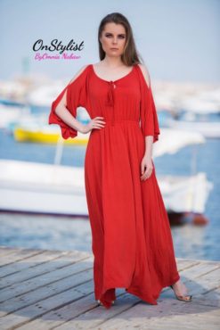 Maxi Cut Off Shoulder Viscous Dress