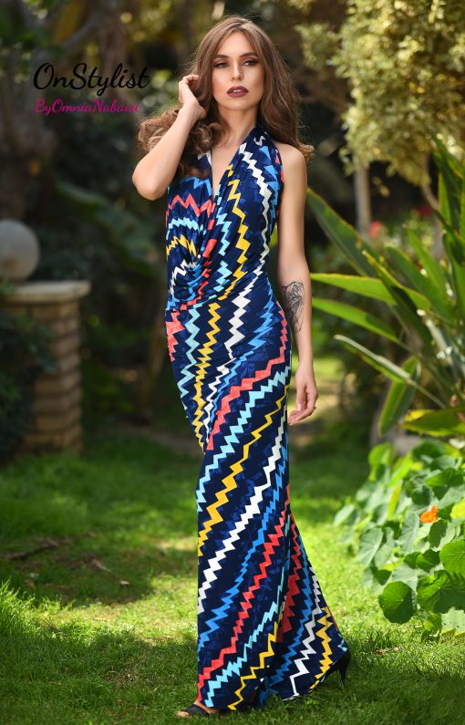 Multi Way Zigzag Navy Dress - Image 4