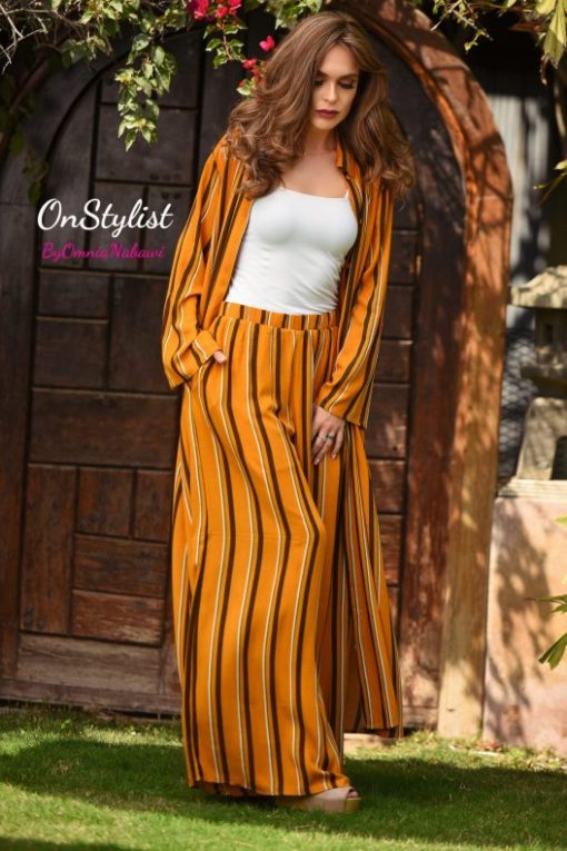 Striped Wide Leg Pants (Mustard) - Image 3
