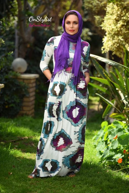 3/4 White Sleeves Patched Maxi Dress