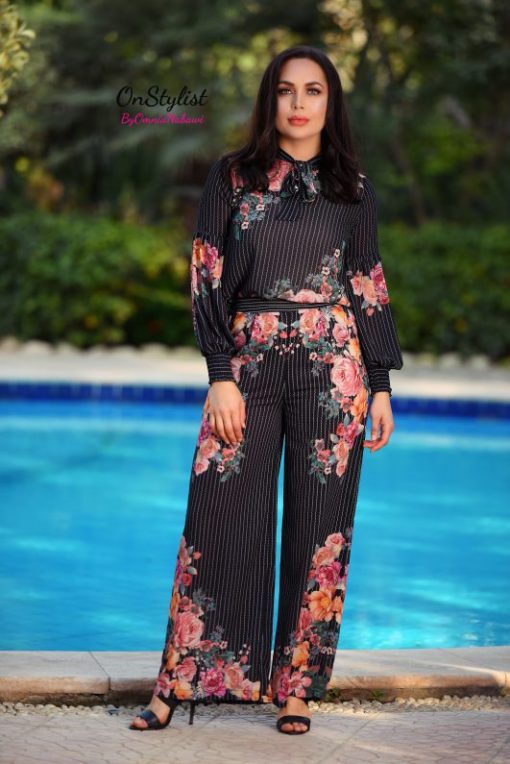 2 Pieces Floral Stripped Set - Image 2