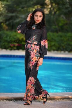 2 Pieces Floral Stripped Set