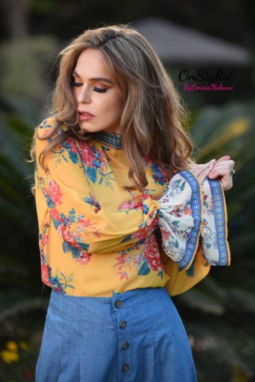 Smoked High Neck Top With Bishop Sleeves - Image 2