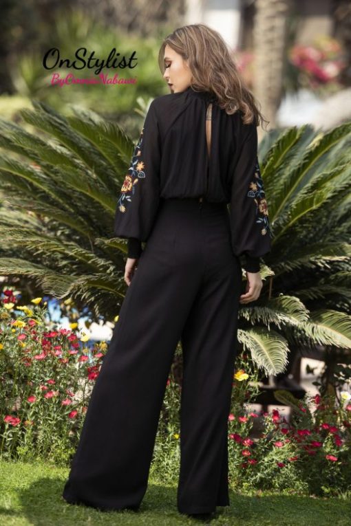 High Neck Jumpsuit With Embroidered Sleeves - Image 3
