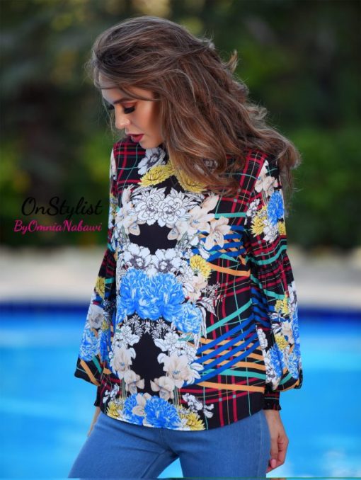 Floral  Top With Geometrical Prints - Image 2