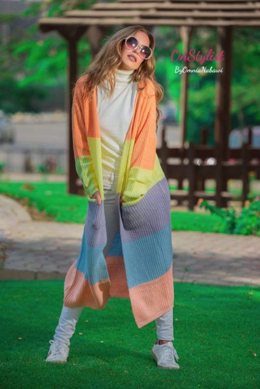 Rainbow Block Long Sweater Cardigan