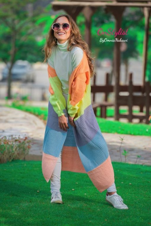 Rainbow Block Long Sweater Cardigan - Image 3