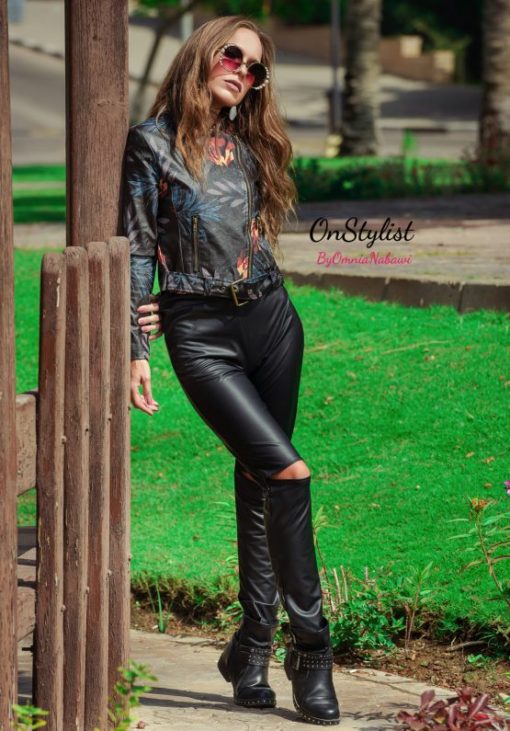 FAUX LEATHER MOTO JACKET WITH FLORAL PRINT - Image 3