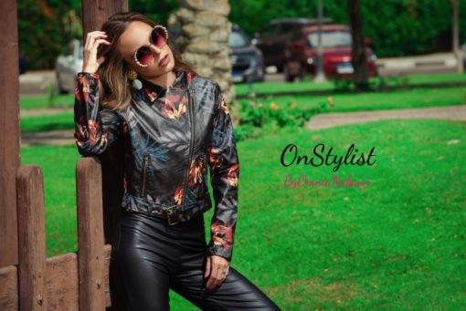 FAUX LEATHER MOTO JACKET WITH FLORAL PRINT - Image 2