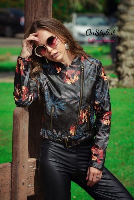 FAUX LEATHER MOTO JACKET WITH FLORAL PRINT - Image 4