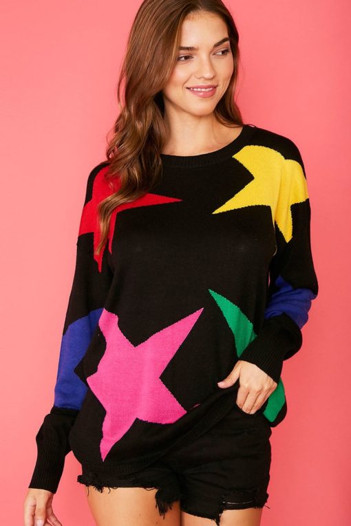 Black Colorful Stars Sweater - Image 2