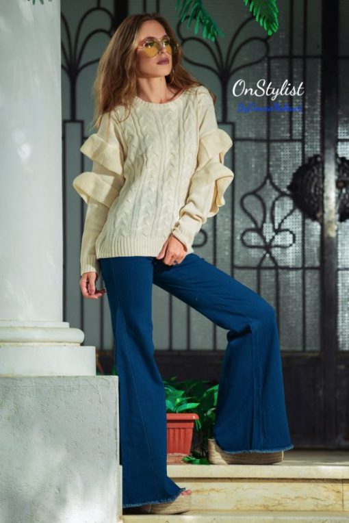 CABLE KNIT SWEATER WITH RUFFLED SHOULDERS - Image 2