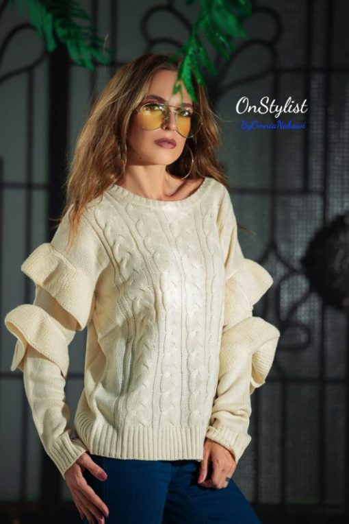 CABLE KNIT SWEATER WITH RUFFLED SHOULDERS - Image 3