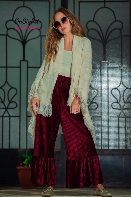 Cream Open Front Sweater With Fringe Details - Image 2