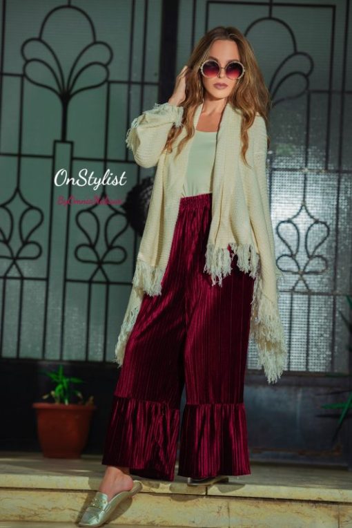 Cream Open Front Sweater With Fringe Details - Image 3