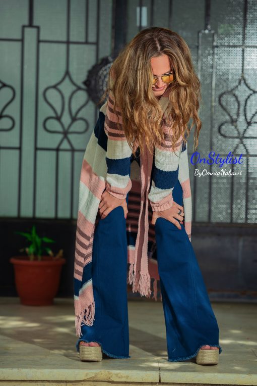 Long Striped Belted Cardigan - Image 2