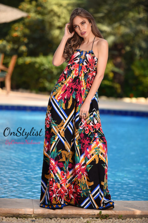 Tropical Halter Maxi Dress