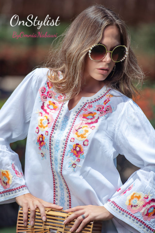 White Embroidery Sleeves Blouse - Image 3