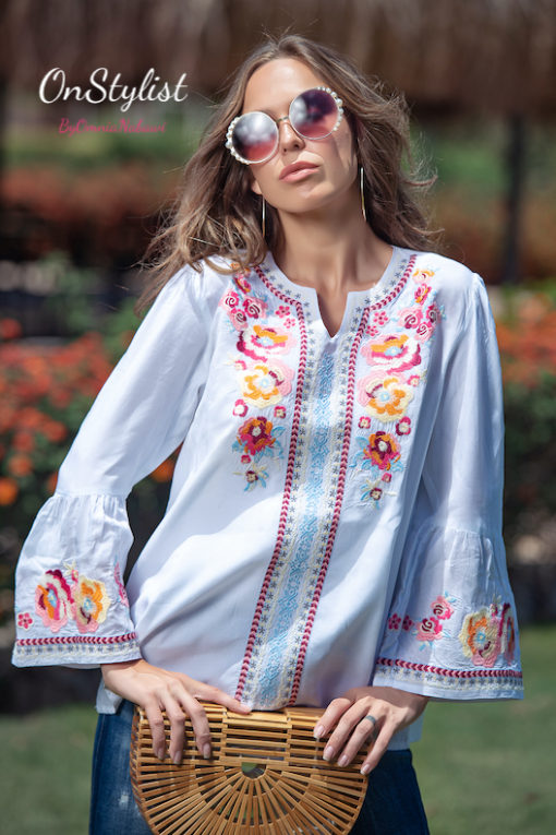 White Embroidery Sleeves Blouse - Image 4