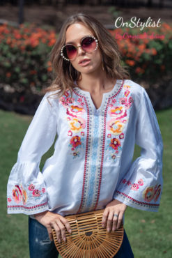 White Embroidery Sleeves Blouse