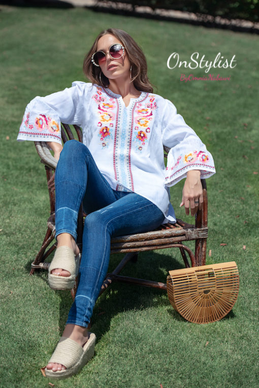White Embroidery Sleeves Blouse - Image 5
