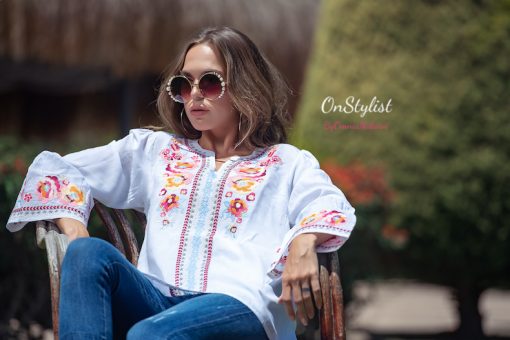 White Embroidery Sleeves Blouse - Image 6