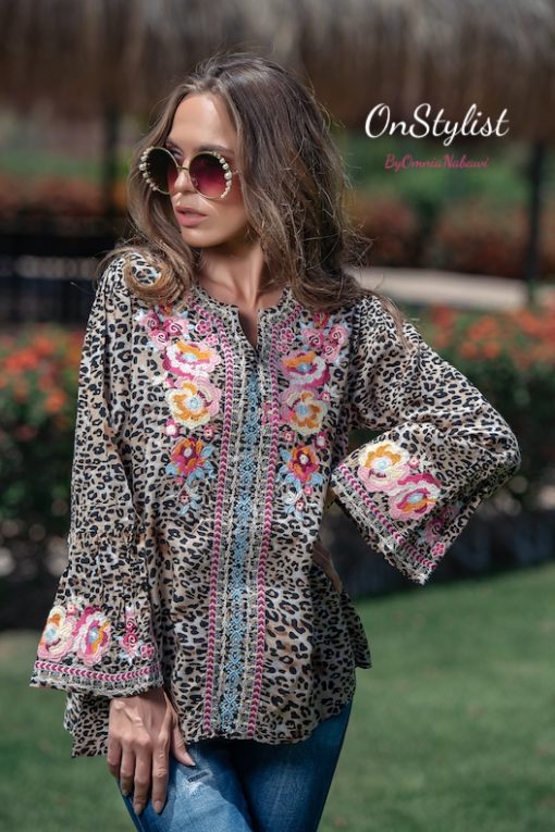 Leopard Embroidery Sleeves Blouse - Image 2