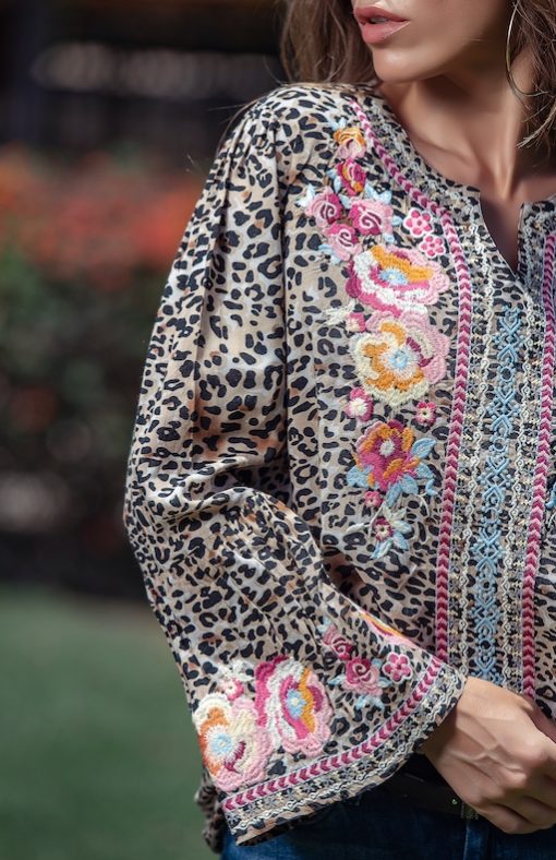 Leopard Embroidery Sleeves Blouse - Image 4