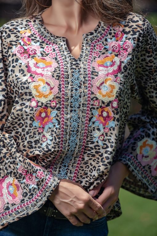 Leopard Embroidery Sleeves Blouse - Image 3