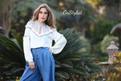 Peasant   Top With  Ruffles And  Embroidered  Yoke