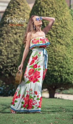 Red Floral Strap Maxi Dress