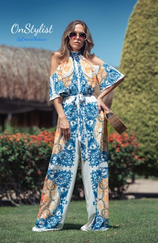 Cold Shoulder Jumpsuit With Halter Neck