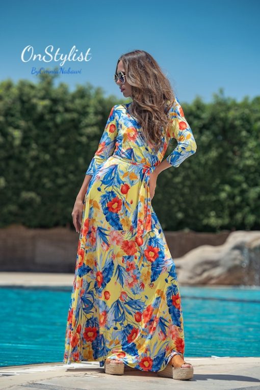Yellow Print Sleeves Maxi Dress - Image 2