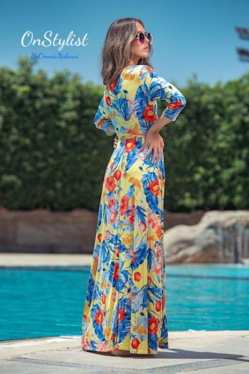 Yellow Print Sleeves Maxi Dress - Image 3