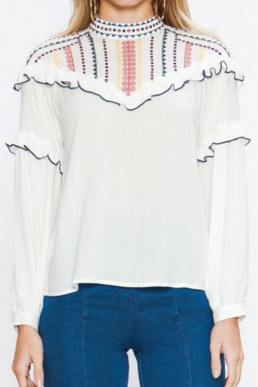 Peasant   Top With  Ruffles And  Embroidered  Yoke - Image 3