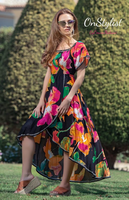Off Shoulder Orange Floral  Dress - Image 4